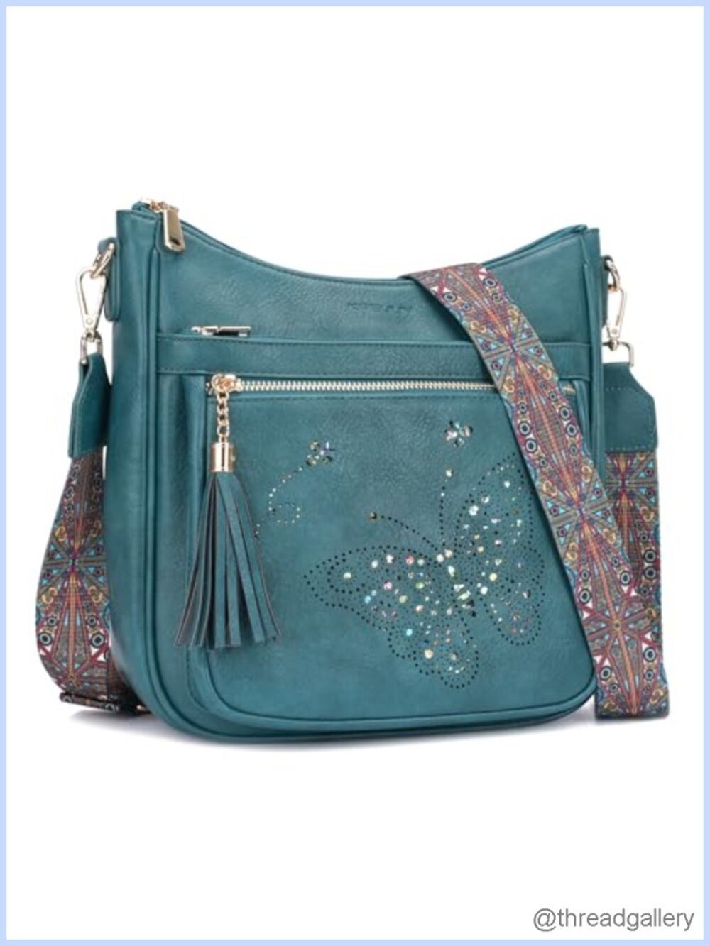 Vegan PU Leather Medium Crossbody Bag Butterfly Tassel Shoulder Purse
